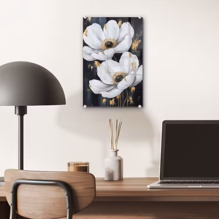 Glas schilderij - Bloemen - Wit - Abstract — 7