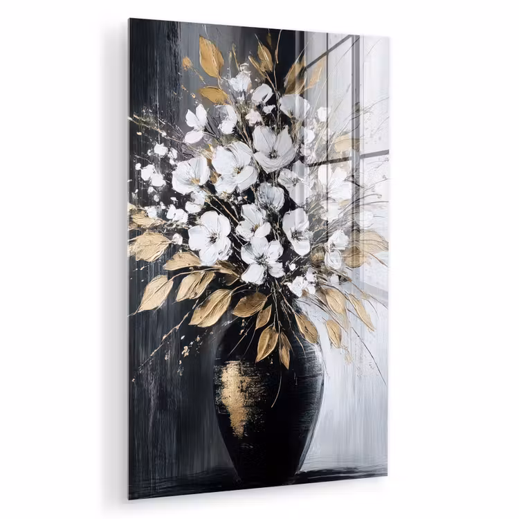Glas schilderij - Bloemen - Wit - Vaas - Abstract — 1