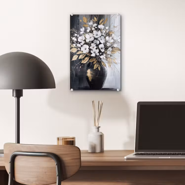 Glas schilderij - Bloemen - Wit - Vaas - Abstract — 7