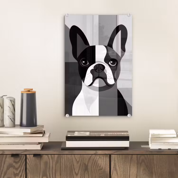 Glas schilderij - Buldog - Zwart - Abstract - Vlakken — 2