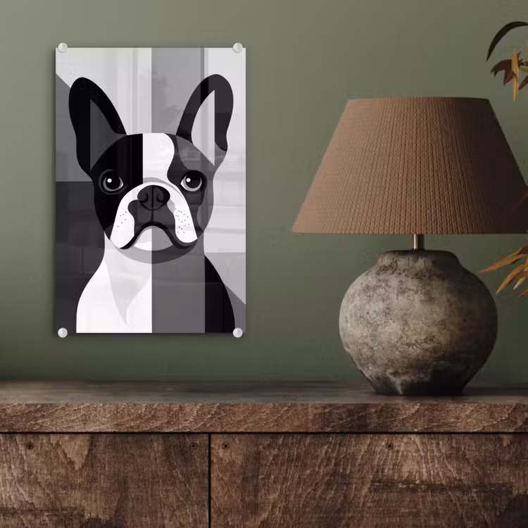 Glas schilderij - Buldog - Zwart - Abstract - Vlakken — 4