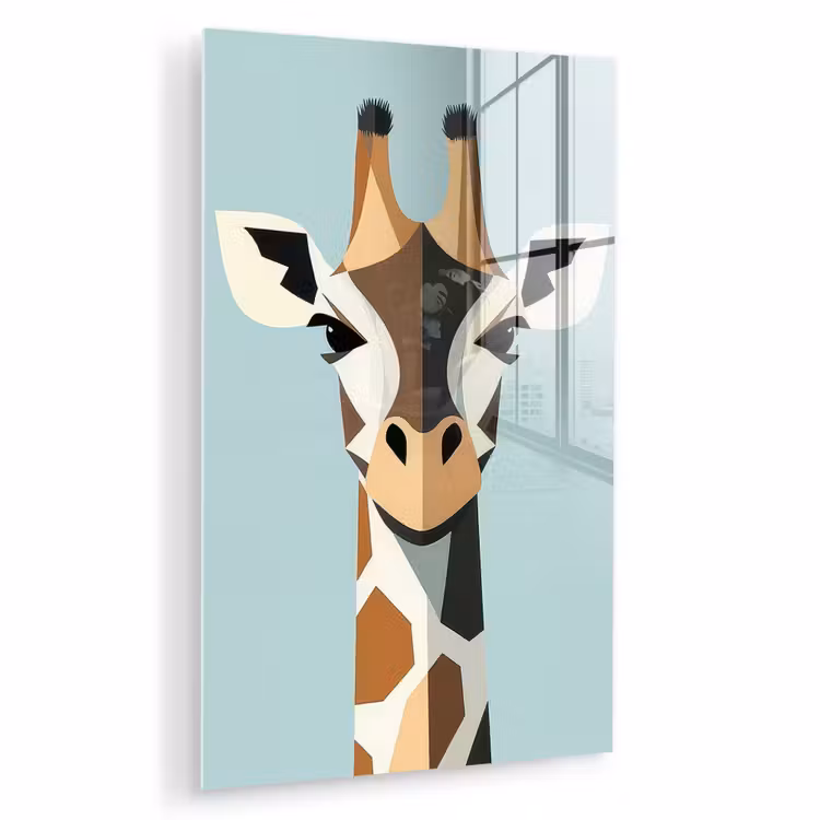 Glas schilderij - Giraffe - Illustratie - Bruin - Minimalistisch — 1