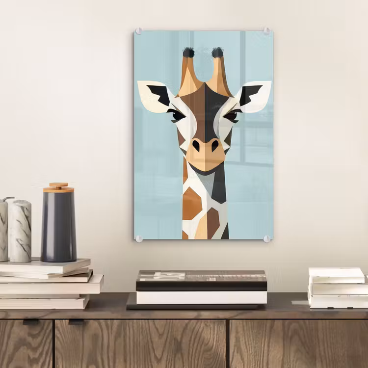 Glas schilderij - Giraffe - Illustratie - Bruin - Minimalistisch — 2