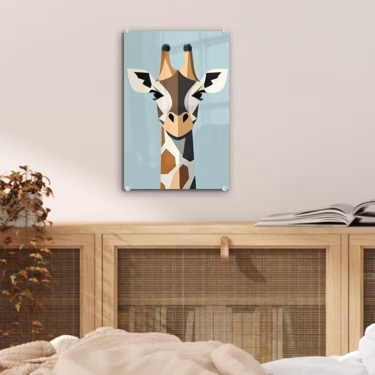 Glas schilderij - Giraffe - Illustratie - Bruin - Minimalistisch — 5