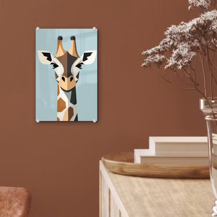 Glas schilderij - Giraffe - Illustratie - Bruin - Minimalistisch — 6