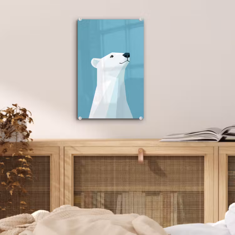 Glas schilderij - Ijsbeer - Lichtblauw - Minimalistisch — 5