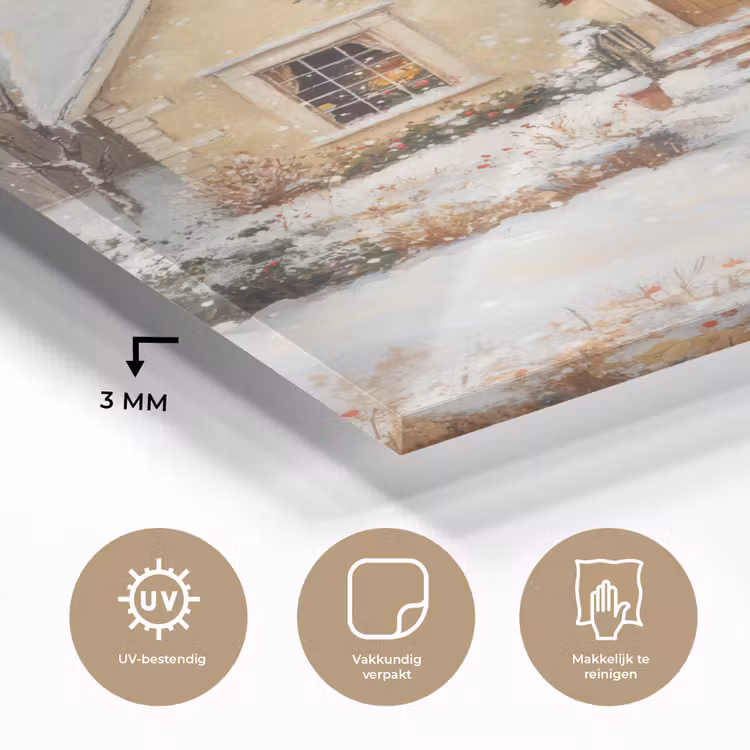 Glas schilderij - Kerst - Huis - Winter - Sneeuw — 3
