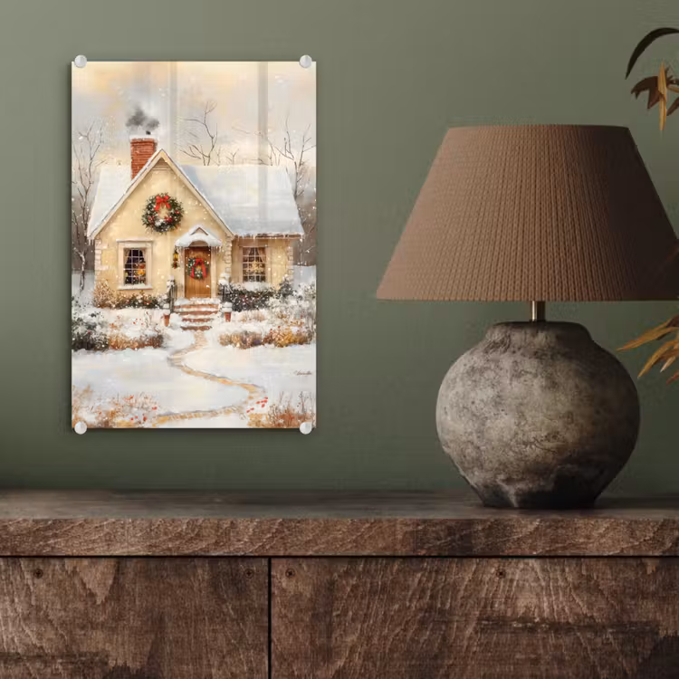Glas schilderij - Kerst - Huis - Winter - Sneeuw — 4