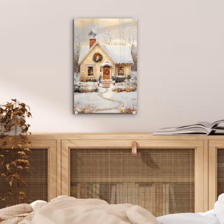 Glas schilderij - Kerst - Huis - Winter - Sneeuw — 5