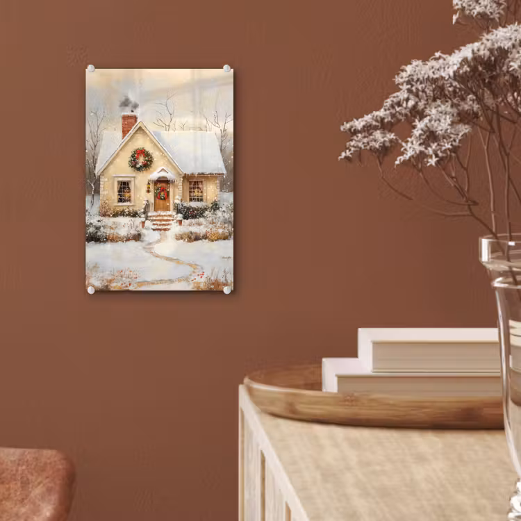 Glas schilderij - Kerst - Huis - Winter - Sneeuw — 6