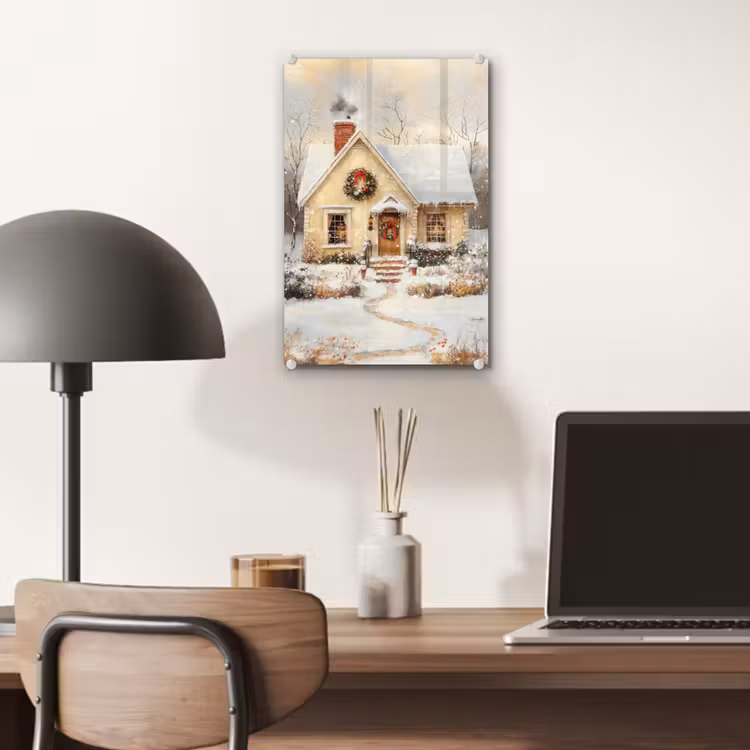 Glas schilderij - Kerst - Huis - Winter - Sneeuw — 7