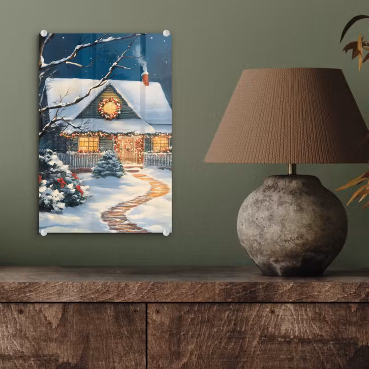 Glas schilderij - Kerst - Kerstboom - Winter - Huis - Sneeuw — 4