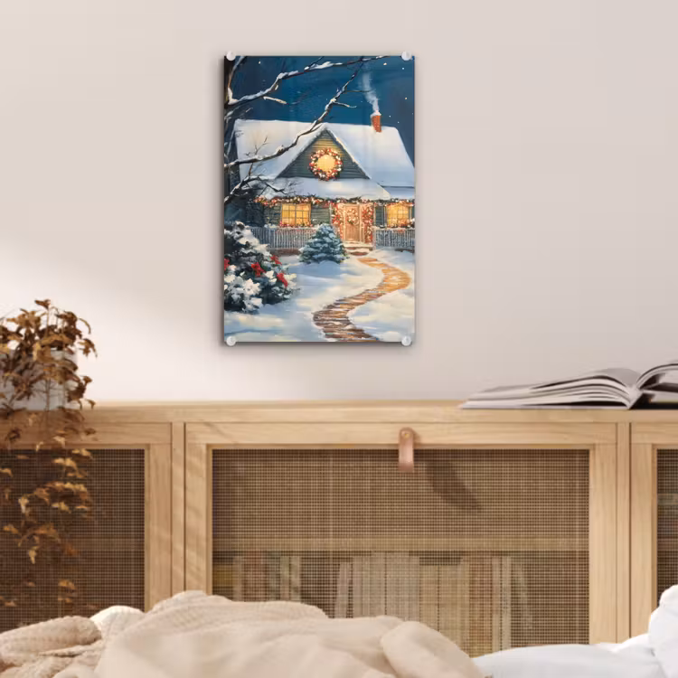 Glas schilderij - Kerst - Kerstboom - Winter - Huis - Sneeuw — 5