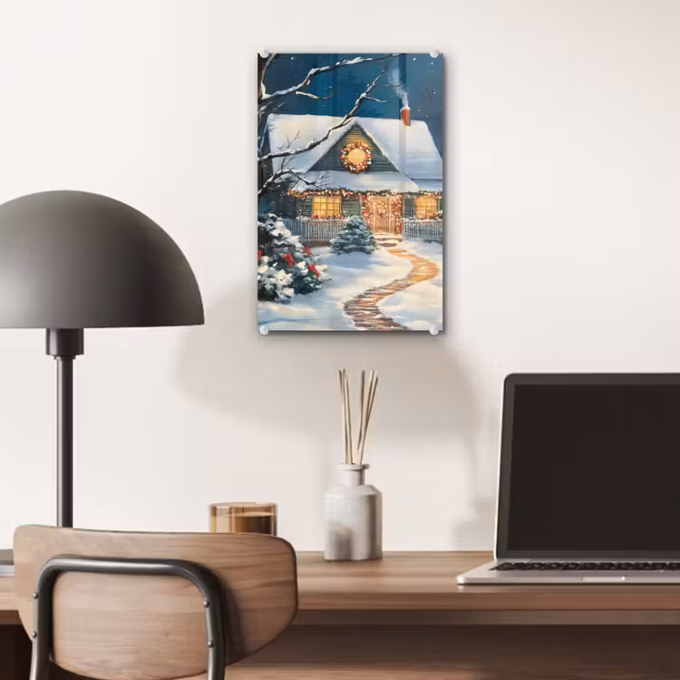 Glas schilderij - Kerst - Kerstboom - Winter - Huis - Sneeuw — 7