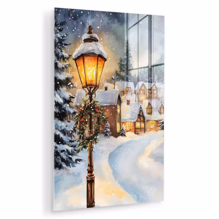 Glas schilderij - Kerstdorp - Huizen - Sneeuw - Kerst — 1