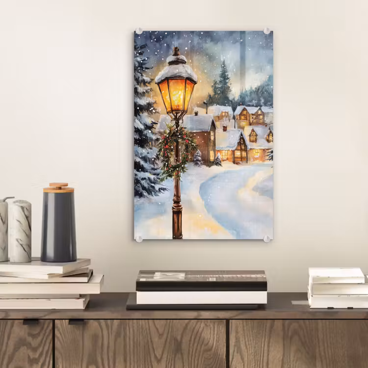 Glas schilderij - Kerstdorp - Huizen - Sneeuw - Kerst — 2
