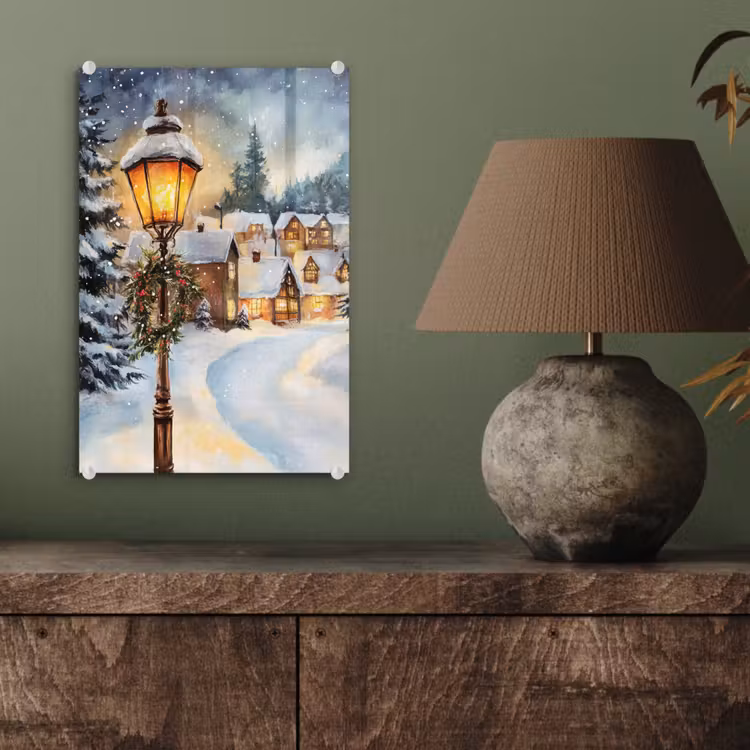 Glas schilderij - Kerstdorp - Huizen - Sneeuw - Kerst — 4