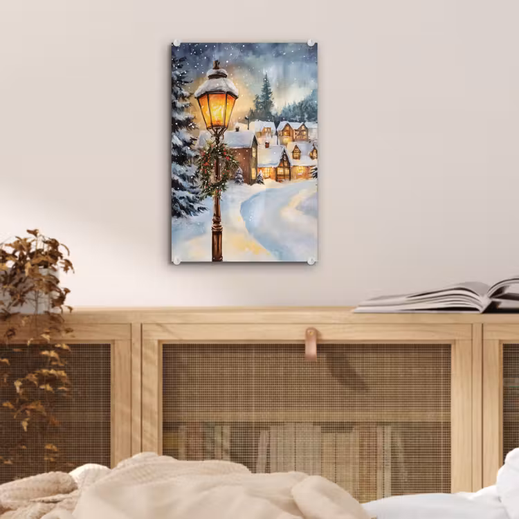 Glas schilderij - Kerstdorp - Huizen - Sneeuw - Kerst — 5