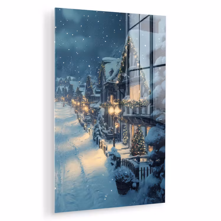 Glas schilderij - Kerstdorp - Kerst - Sneeuw - Winter — 1
