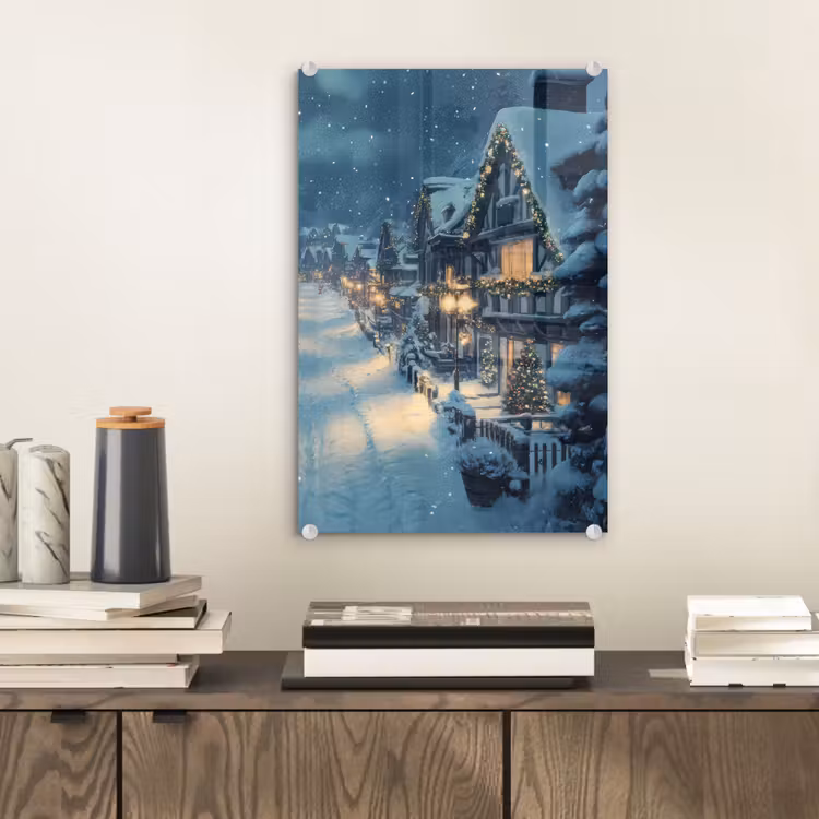 Glas schilderij - Kerstdorp - Kerst - Sneeuw - Winter — 2