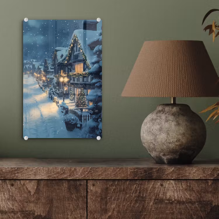 Glas schilderij - Kerstdorp - Kerst - Sneeuw - Winter — 4