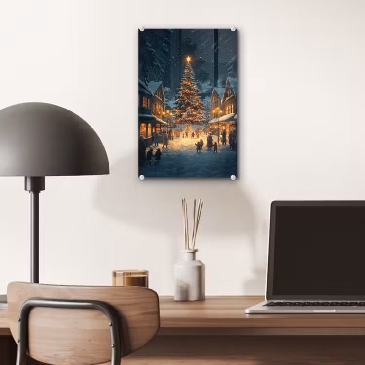Glas schilderij - Kerstfeest - Dorp - Donker — 7