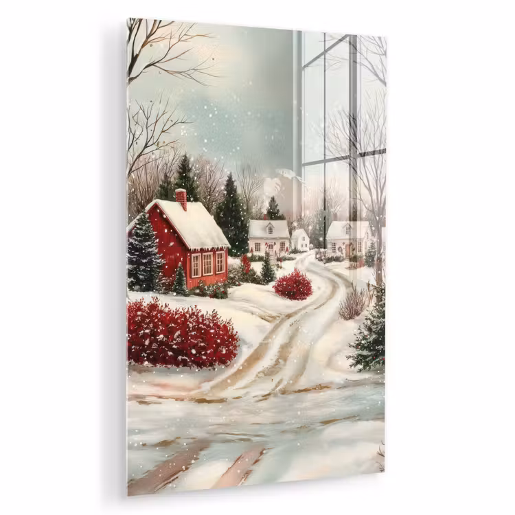 Glas schilderij - Kerstsfeer - Landelijk - Rood — 1