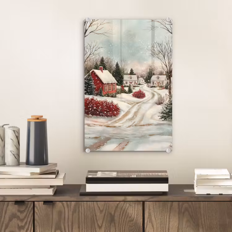 Glas schilderij - Kerstsfeer - Landelijk - Rood — 2