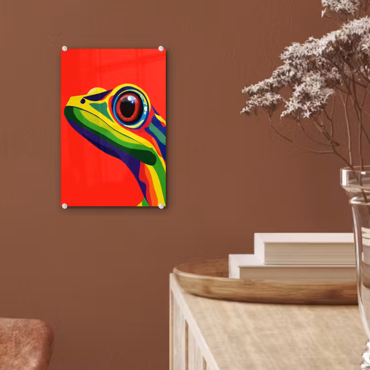 Glas schilderij - Kikker - Kleurrijk - Strepen - Ogen — 6