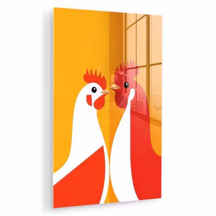 Glas schilderij - Kippen - Oranje - Vlakken — 1