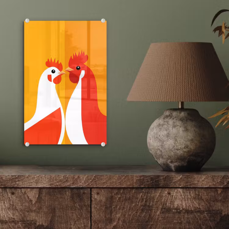 Glas schilderij - Kippen - Oranje - Vlakken — 4