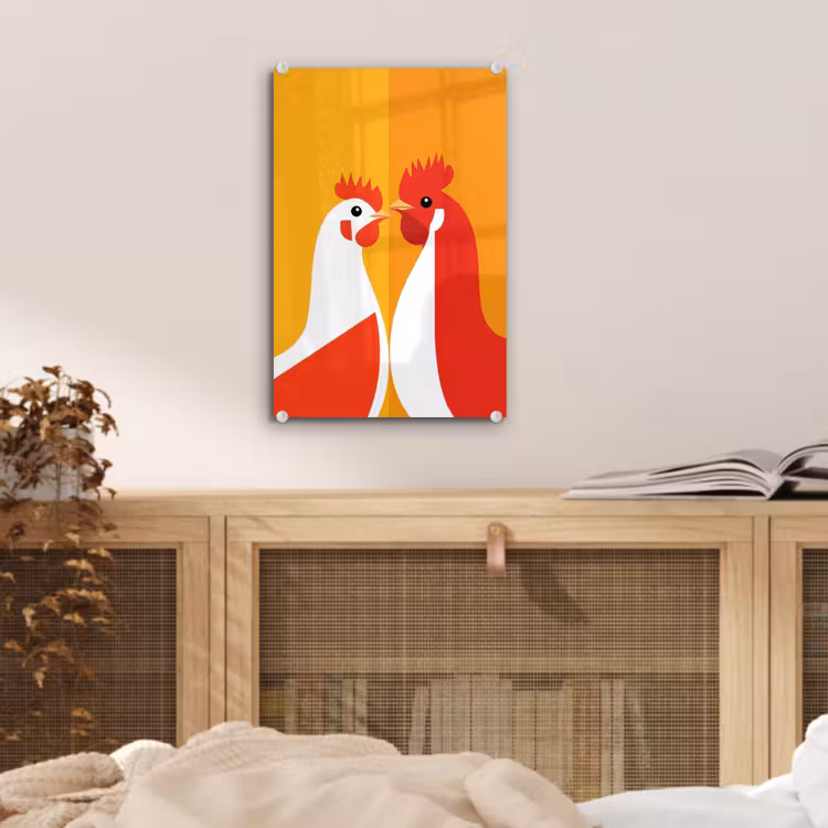 Glas schilderij - Kippen - Oranje - Vlakken — 5