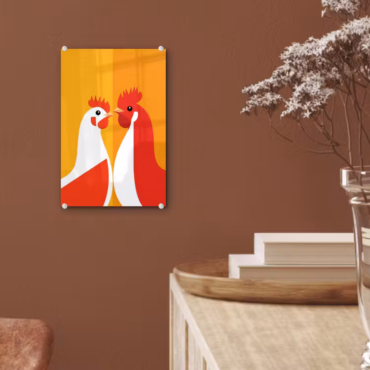 Glas schilderij - Kippen - Oranje - Vlakken — 6