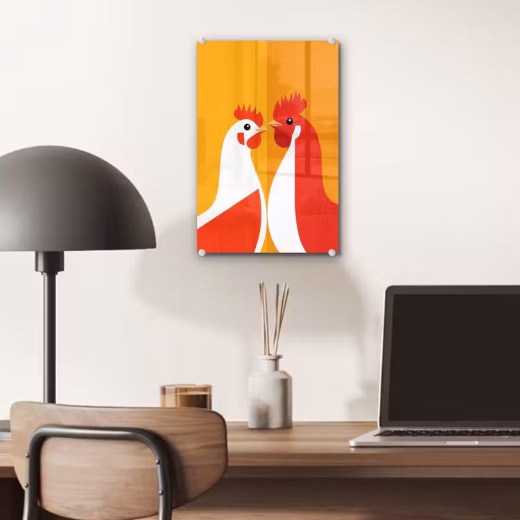 Glas schilderij - Kippen - Oranje - Vlakken — 7