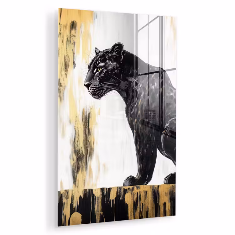 Glas schilderij - Panter - Zwart - Abstract - Goud — 1