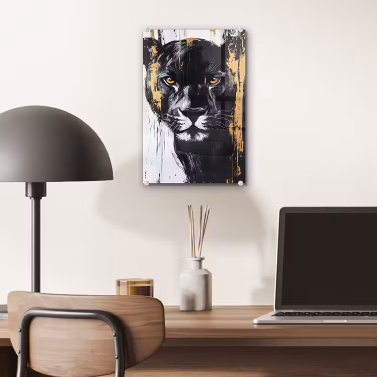 Glas schilderij - Panter - Zwart - Abstract - Verfstreken — 7