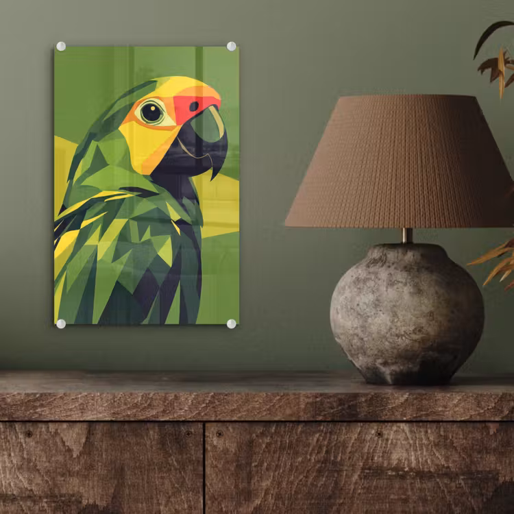 Glas schilderij - Papegaai - Groen - Snavel - Abstract — 4