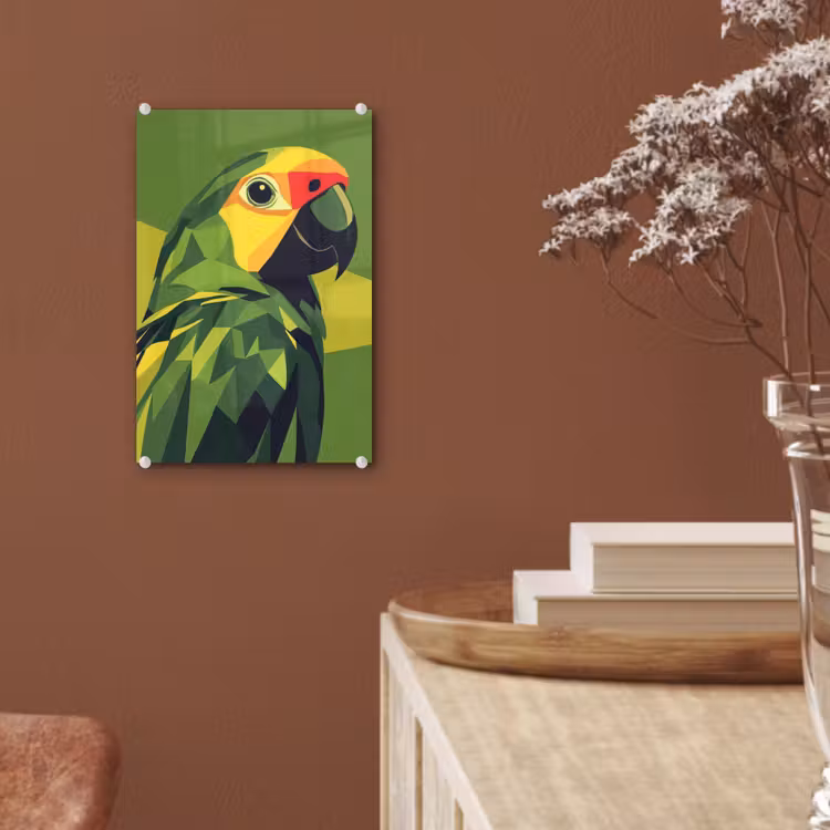 Glas schilderij - Papegaai - Groen - Snavel - Abstract — 6