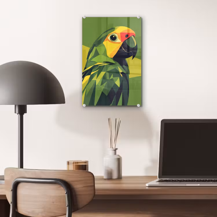 Glas schilderij - Papegaai - Groen - Snavel - Abstract — 7