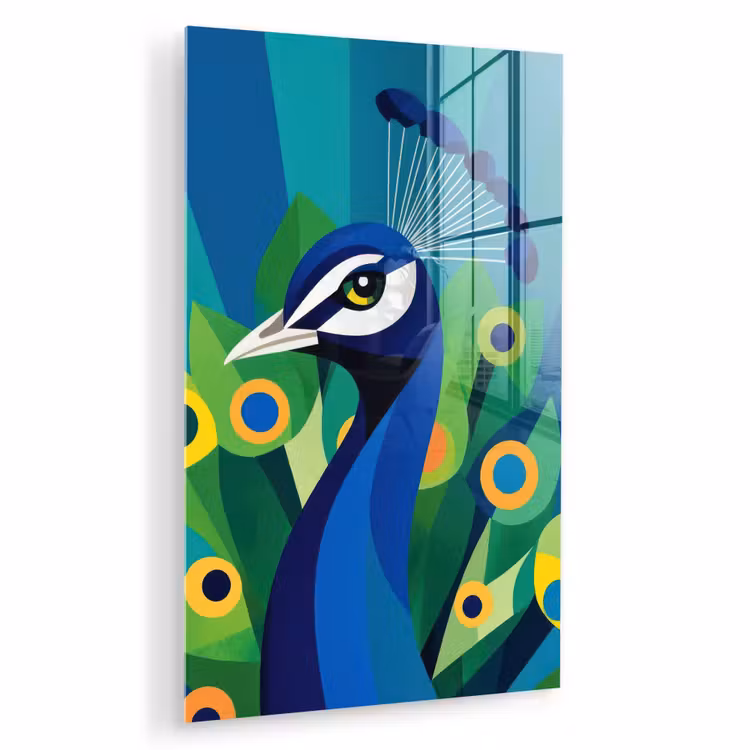 Glas schilderij - Pauw - Cirkels - Blauw — 1