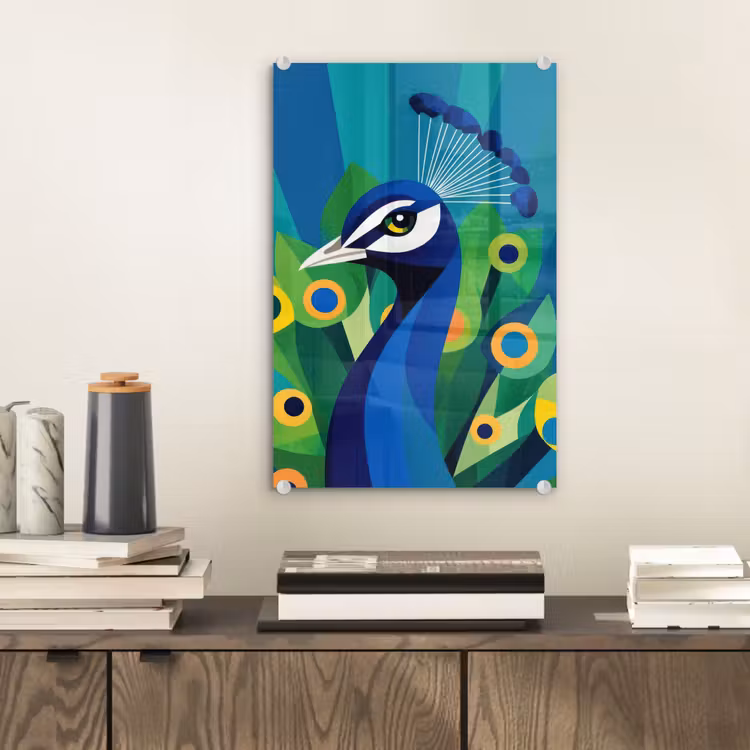 Glas schilderij - Pauw - Cirkels - Blauw — 2