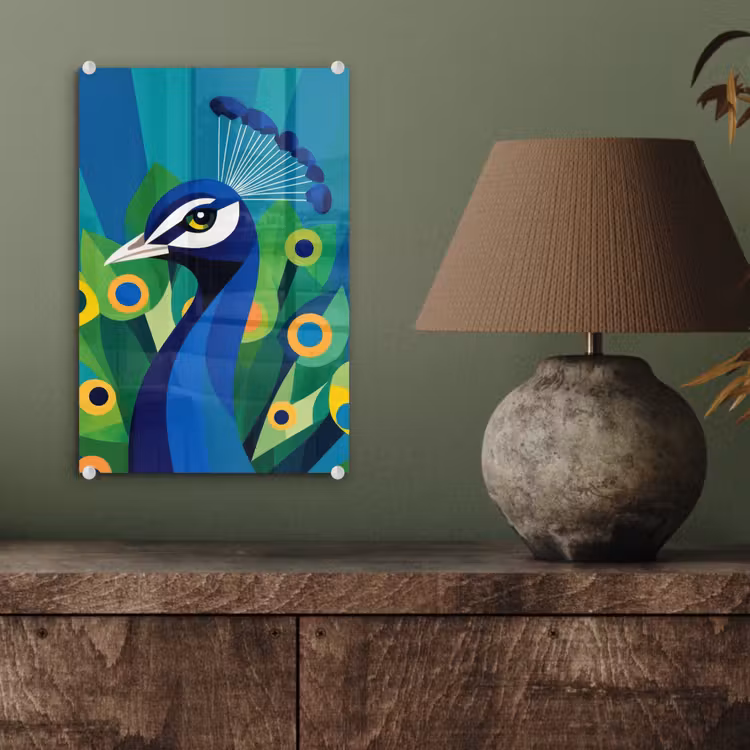 Glas schilderij - Pauw - Cirkels - Blauw — 4