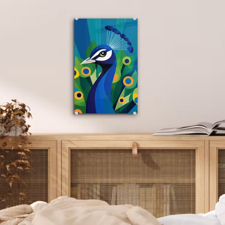Glas schilderij - Pauw - Cirkels - Blauw — 5