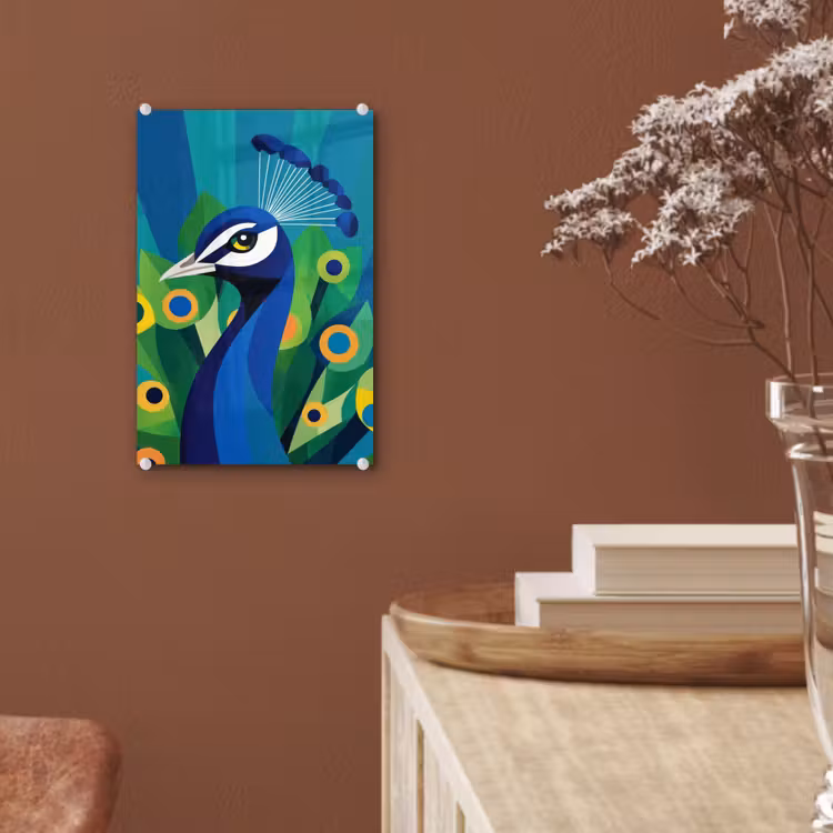 Glas schilderij - Pauw - Cirkels - Blauw — 6
