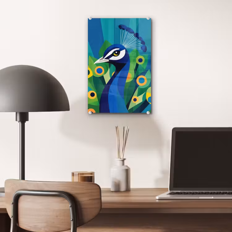 Glas schilderij - Pauw - Cirkels - Blauw — 7