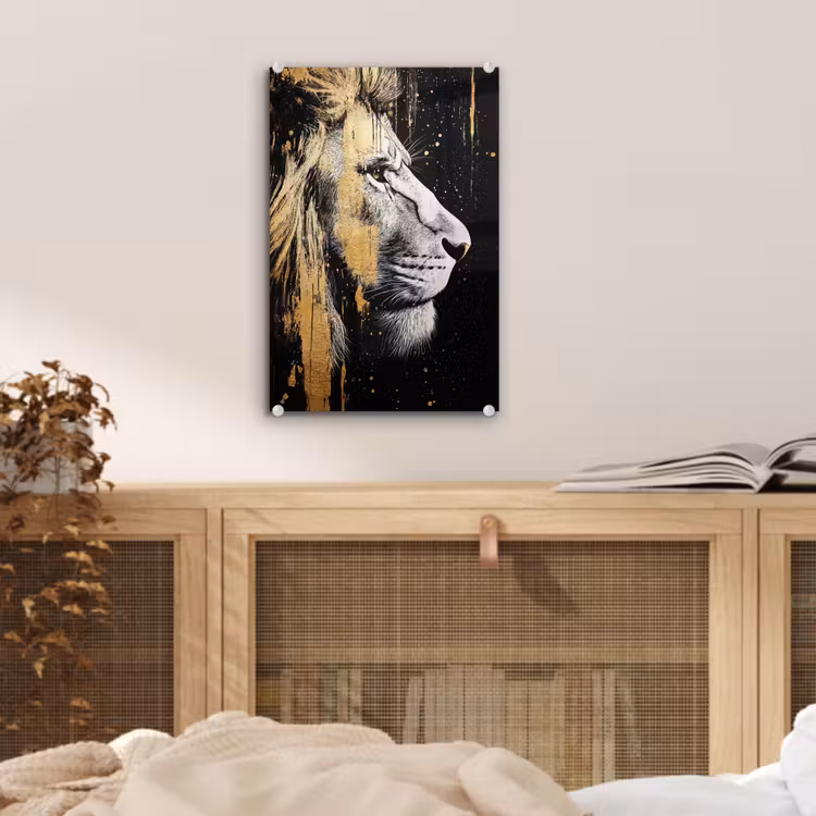 Glas schilderij - Portret - Leeuw - Abstract - Goud — 5