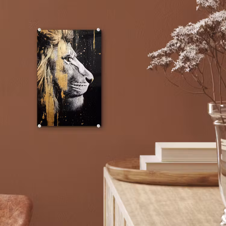 Glas schilderij - Portret - Leeuw - Abstract - Goud — 6
