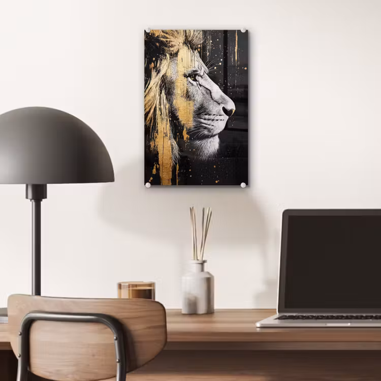 Glas schilderij - Portret - Leeuw - Abstract - Goud — 7