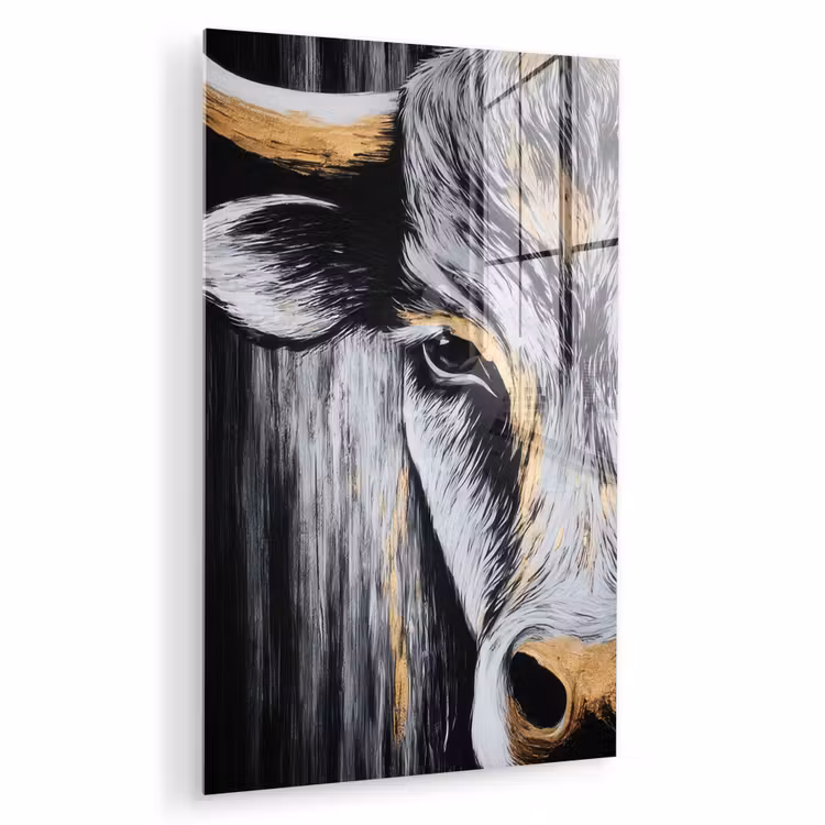 Glas schilderij - Stier - Hoorns - Snuit - Goud — 1