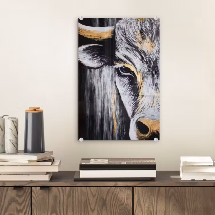 Glas schilderij - Stier - Hoorns - Snuit - Goud — 2